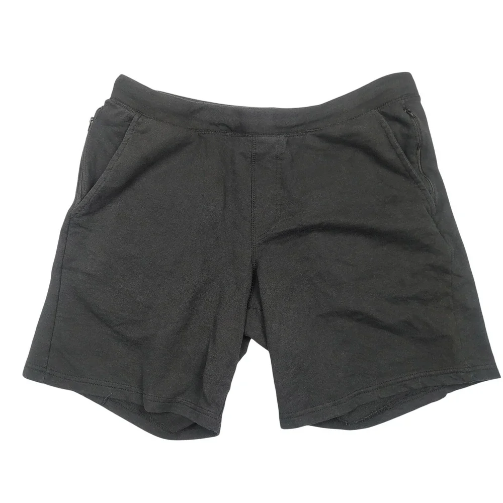 Eddie Bauer Lounge Shorts Mens L Black Zipper Pockets Solid Cotton Blend Knit